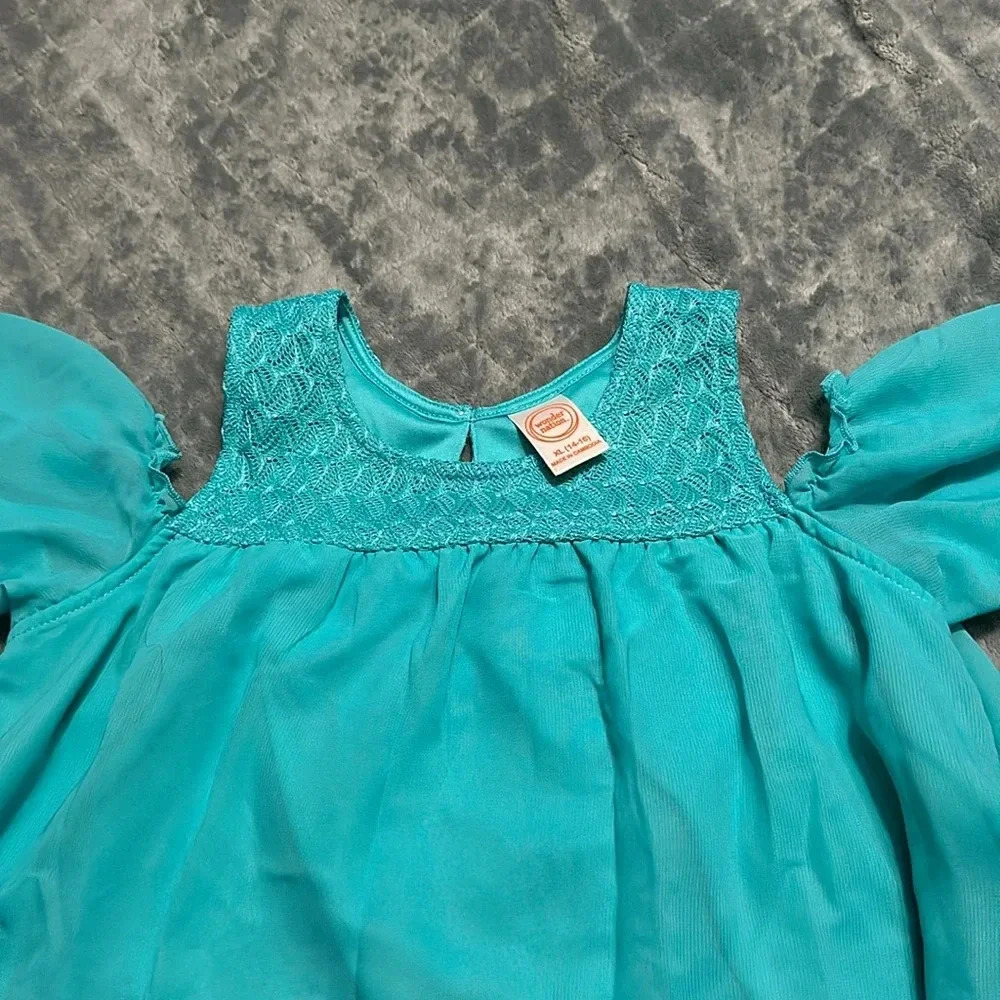 Wonder Nation Teal Cold Shoulder Dress - Girl’s XL (14-16) - Picture 3 of 4